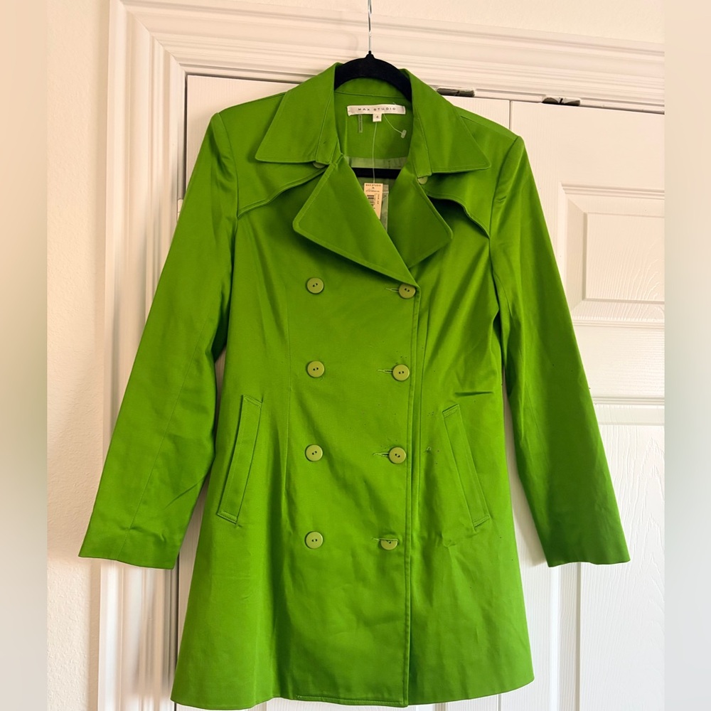 Max Studio Bright Green Double-Breasted Trench Coat